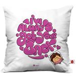 Indigifts Always Got Your Back Quote Printed Micro Satin Cushion Cover with Fibre Filler (12x12 inches, White)