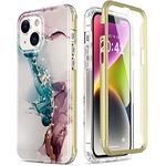 Esdot for iPhone 14 Plus Case with Built-in Screen Protector,Military Grade Rugged Cover with Fashion Designs for Women Girls,Protective Phone Case 6.7" Turquoise Pink Marble