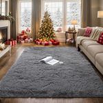 ISMOL Super Fluffy Rug 6x9 Feet Shaggy Bedroom Area Rug Plush Non-Slip Rug for Living Room Kids Room Modern Soft Furry Carpet for Nursery Room Dark Grey