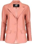 Jild Classic 2-Button Lambskin Leather Blazer Women - Casual Coat Long Sleeves Suit Style Leather Jacket Women (LC-PINK-XXS)