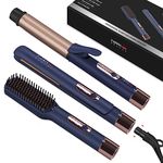 PARWIN PRO BEAUTY 3 in 1 Styling Set Hair Straightener 25 mm Curling Iron 32 mm and Straightening Brush with Removable Power Cord LED Temperature Control and Instant Heating for Home and Travel