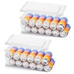 SCAVATA 2 Pack Tall Skinny Can Organizer for Refrigerator, Stackable Beverage Cans of 16oz & 17oz Energy Drink Container Holder Dispenser with Lid for Fridge Rack Freezer, Clear Plastic Storage Bins