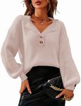 Oversized Sweaters for Women Fashion Long Sleeve V Neck Drop Shoulder Henley Knit Pullover Tops Coffee M