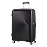 American Tourister Soundbox - Hard Shell Suitcase 77 cm Large - Trolley Suitcase with 4 Wheels, TSA Lock, Expandable & Light - 97/110 L - Black (Bass Black)