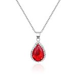 Linawe Red Crystal Ruby Pendant Silver Chain Necklace for Women Trendy, Imitation Diamond Boho Jewellery Set, Cubic Zirconia Birthstone Teardrop Rhinestone Preppy Necklace