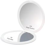 Makeup Pocket Mirror with 10x Magnification Glass Plus Plain Mirror (White)