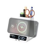 Xech Digital Alarm Clock for Heavy Sleepers | 15W Fast Wireless Charger & Dual USB-C Ports | Type-C Input | Birthday Gift for Husband, Wife, Girlfriend, Boyfriend | Made-in-India (White, Quest Max)
