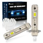 H1 LED Headlight Bulb, 2024 Newest 1:1 Mini Size 6500K H1 LED Bulb no-Polarity Plug and Play Wireless H1 LED Headlight Conversion Kit 90W 18000LM 600% Brighter Car High/Low Beam Halogen Replacement