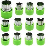 UTPATI 12Pcs Cookie Cutter Shapes Set, Stainless Steel Vegetable Fruit Cutter Shapes Embossing Mold,Kid Baking Cooking Food Decoration, Bread Sandwich Cutter for Kitchen, Baking Mold, Pastry Mold (Green)