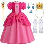 VORLITS Princess Peach Costume Dress For Kids Princess Daisy Dress Girls Puff Sleeve Cosplay Dress Up