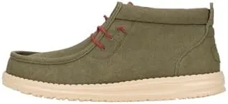 Hey Dude Wally Mid Waxed Canvas Olive Size 12, Men's Boots, Men's Pull on Boots, Comfortable & Light-Weight