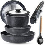 Febzona 6 Pcs Pots and Pans Non Stick Cookware Combo Set Induction Ready, with Detachable Handle, Stackable Kitchen Cooking Set Removable Handles, Oven Safe, frypan Tea pan Utensils (Stone Black)