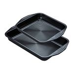 Circulon Ultimum Non Stick Baking Trays Set of 2 - Deep Roasting Tin 39.5 x 25cm and Square Baking Tray 23 x 23cm, Freezer and Dishwasher Safe Carbon Steel Bakeware, Black