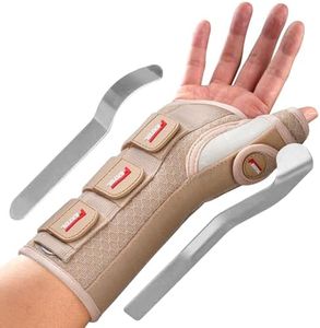 FEATOL Carpal Tunnel Wrist Brace Night Support, Thumb Spica Splint Right Hand for De Quervains Tenosynovitis, Tendonitis, Thumb Brace for Women Men, Beige, Large/XLarge