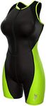 Sparx Elite Women's Triathlon Suit Compression Padded TriSuit Swimming Cycling Running with Bra Support (Black/Neon Green, Large), Black/Neon Green, Large