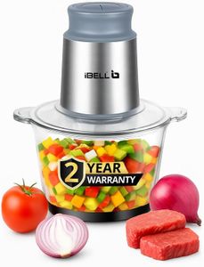 IBELL MT200GM Electric Chopper, 2-Yr Warranty, 2 Litre Glass Bowl, 700W, Multi Purpose for Cutting Slicing Meat, Vegetables, Nuts & Fruits (Silver)