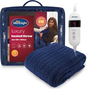Silentnight Heated Throw Blanket – Navy Electric Fleece Throw