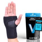 VITTO Wrist Support - Arthritis, RSI, Sprain, Fracture, Carpal Tunnel Wrist Splint w/Adjustable Wrist Straps, Removable Metal Plate - Unisex Wrist Supports for Everyday Use (Left Hand, S-M)