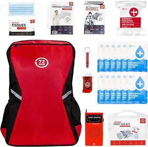 72 HRS Essential Emergency Survival Kit - Heavy Duty 72 Hour Bug Out Bag Survival Kit for Earthquake, Hurricane, Tsunami, Winter, Blackout - Include Emergency First Aid Kit, Water, Food (Red 1 Person)