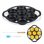 SUNSHNO Cast Iron Biscuit Pan Mini Cake Pan with Handles, Pre-Seasoned Baking Set 7 Cake Baking Tray Maker Pan for Biscuits, Bake Muffins, Cornbread and Scones, Include special steel fork and brush