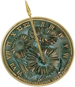 ROME 2302 Flowers Sundial, Solid Brass with Verdigris Highlights, 10-Inch Diameter