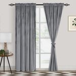 XWZO Grey Velvet Curtains 84 Inches Long, Blackout Rod Pocket Soft Retro Thermal Insualted Window Drapes, Noise Reducing Room Darkening for Bedroom, Living Room with Tiebacks, W52 x L84, 2 Panels