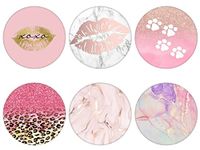 6 Pack Cell Phone Stand，Collapsible Cellphone Finger Grip Holder for Phones - Pink Lip Kiss Glitter Leopard Rose Gold Marble Dog Footprint