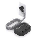 Power Bar with USB - Cruise Ship Essentials, Mountable Flat Plug Power Strip with 4 USB Charger(2 USB C Port), 5 Ft, Compact for Cruise Ship, Travel, Home, Office Supplies, Dorm Room