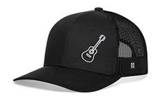 HAKA Acoustic Guitar Embroidered Trucker Hat, Instrument Hat for Men & Women, Adjustable Baseball Cap, Mesh Snapback, Acoustic Guitar Hat - Black