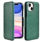 PULOKA for iPhone 14 Plus - Sleek Flip Case - Premium Vegan Leather Phone Cover with Card Slot - Slim, Durable, Privacy Protection - Kickstand Function - Elegant Flip Wallet Cases for Apple - Green