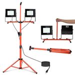 LEDMO 200W Work Light with Tripod Stand Dual Head 5000K 20000LM LED Work Light Adjustable Telescoping IP65 Waterproof for Warehouse Backyard Workshop Construction Site