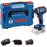 Bosch Professional 18V System Cordless Drill/Driver GSR 18V-90 FC (FlexiClick System, Hard Torque of 64 Nm, brushless Motor, 2-Gear, incl. 1x GFA 18-M, 1x GFA 18-E, 1x GFA 18-W, in L-BOXX)