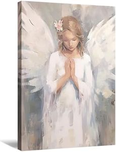 KPLUNDO Angel Wall Art White Angel and Wings Canvas Print Wall Decor Angel Praying Picture Abstract Girl Painting Artwork for Living Room Bedroom Bathroom Home Decor Frame(Art-1,12.00x18.00 inch)