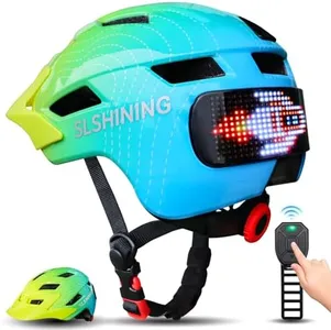 Kids Bike Helmet with LED Display & Remote Control, 63 Patterns, Adjustable Size, Detachable Visor, 11 Air Vents – Multi-Sport Helmet for Bicycle, Skateboard, Scooter for Girls, Boys Age 5-14