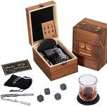 Whiskey Stones and Whisky Glass Gift Set for Men - 4 Whiskey Chilling Rocks - 1 Whiskey Scotch Bourbon Glass - Fathers Day Present for Him Boyfriend Dad Husband