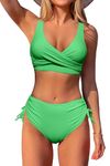 Beachsissi High Waisted Swimsuit Criss Cross Drawstring Side Bikini Set 2 Piece Bathing Suits, XL Fluorescent Green