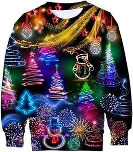 Enlifety Teen Boys Ugliest Christmas Sweaters Novelty Neon Xmas Sweatshirts Girl Long Sleeve Pullover Snowflake Elk Puppy Gift Print Jumpers Tops for Kids Granddaughter Size 13-16