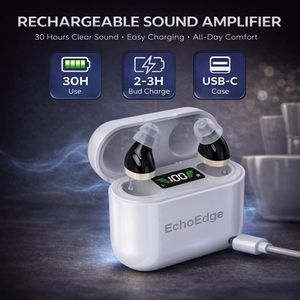 EchoEdge Rechargeable Invisible Hearing Amplifier – Noise Reduction, 30hr Battery