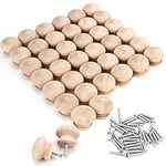 Belle Vous 40 Pack of Round Unfinished Wood Knobs with Screws - 3.4 x 2.5cm / 1.34 x 0.98 Inches - Natural Wooden Birch Door Knob Hardware - Furniture Cabinet, Wardrobe, Cupboard & Drawer Pull Handles