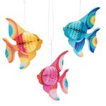 Fun Express Hanging Tissue Fish Decorations (6 pc) Party Decor, Hanging Decor, Under The Sea Adventures for Home, School or Office - VBS Vacation Bible School Supplies/Decor