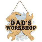 TOARTi Dad’s Workshop Wood Sign, Vintage Garage Wall Hanging Plaque for Papa,Funny Home Repair Fix Wooden Decorations,Father's Day Present for Dad