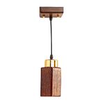 Green House Handmade Sheesham Wood Hanging/Ceiling/Pendant Light with In-Built 5W Warm White LED, Wooden Canopy, Gold Plated Metal Caps and Brass Rivets for Bedroom, Living Room, Dining Area, Hallway, Kitchen