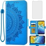 Asuwish Compatible with LG Stylo 4 Wallet Case and Tempered Glass Screen Protector Card Holder Flip Wrist Strap Cell Phone Cover for Stylo4 Plus LGstylo4 Sylo4 Style 04 4+ Q Stylus Alpha Stlo4 Blue