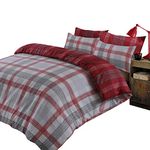 Dreamscene Boston Check Duvet Cover with Pillow Case 100% Brushed Cotton Flannelette Reversible Tartan Bedding Set, Red Grey Silver, Single