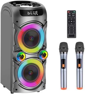 TYOTY Karaoke Machine with 2 Wireless Microphones, Portable PA System Big Bluetooth Speaker with LED Lights, Remote Control Support Bass/Treble Adjustment, TF Card/USB, REC for Adult Kids Home Party