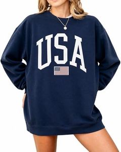 RugOver USA Flag Graphic Sweatshirt for 4th of July – Unisex Pullover for Women and Men, 80% Cotton, Perfect for Independence Day - True Navy - 3X-Large