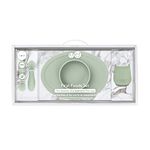 ezpz First Food Set - 100% Food Grade Silicone Suction Bowl with Built-in Placemat, Training Cup & Spoon - Designed by a Pediatric Feeding Specialist - Promotes Self Feeding - 6 Months+ (Sage)