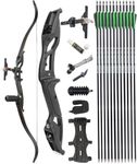 AMEYXGS 30-50lbs Archery Takedown Recurve Bow and Arrows Set 56 Inch Adult Arch Aluminium Alloy Riser Right Hand Bow with 6pcs Carbon Arrows (Black, 45 Pounds)