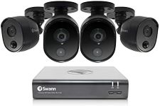 Swann Security CCTV Kit, 4 Channel 1080p Full HD 1TB HDD DVR-4580 with 4 x PRO-1080MSB Black Enforcer Bullet Analogue CCTV Cameras - Works with Google Assistant and Alexa