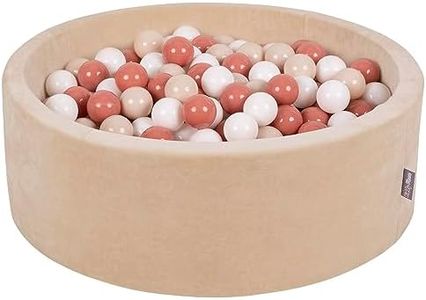 KiddyMoon Soft Ball Pit Round 90X30cm/200 Balls, Foam Velvet Ball Pool Baby Playballs, Made In EU, Sand Beige:Pastel Beige/Salmon Pink/White